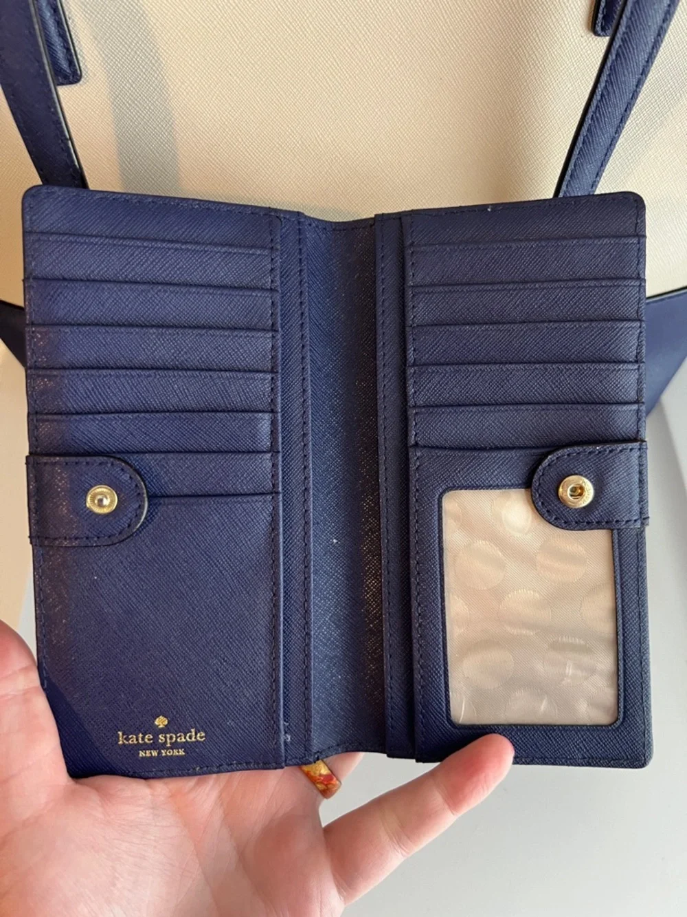 kate spade Cream and Navy Two-Tone Tote with Matching Wallet